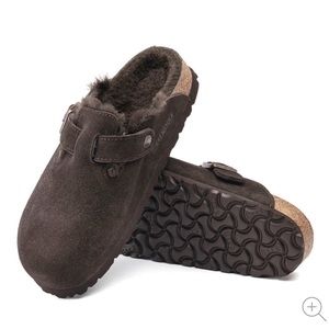 Birkenstock Boston Shearling Clog Suede Leather, Mocha. Size 39